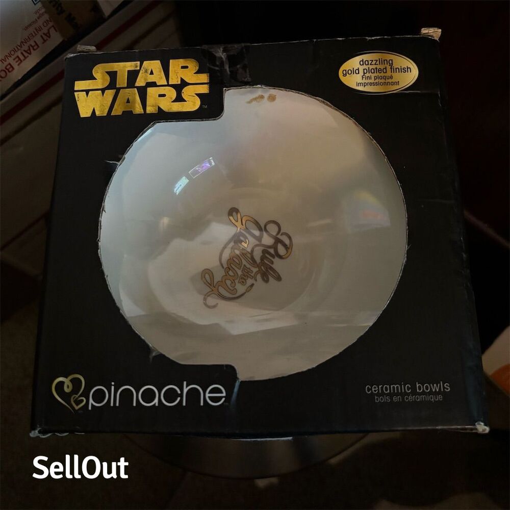Star Wars Pinache 4-Piece Gold Ceramic Bowl Set Dishwasher Safe NEW